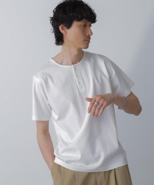 nano・universe(ナノ・ユニバース)/アンチスメル ヘンリーネックTシャツ 半袖/ホワイト