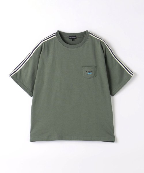 green label relaxing （Kids）(グリーンレーベルリラクシング（キッズ）)/ミニポケット ラインスリーブ Tシャツ 100cm－130cm/OLIVE