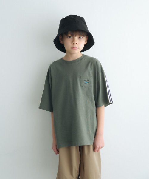 green label relaxing （Kids）(グリーンレーベルリラクシング（キッズ）)/ミニポケット ラインスリーブ Tシャツ 140cm－160cm/OLIVE