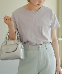 OLIVE des OLIVE(オリーブデオリーブ)/ラメロゴ刺繍入りT　トップス　Tシャツ　カジュアル　オフィス　コットン　春/ラベンダー