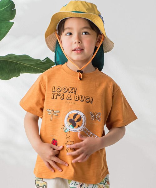 SLAP SLIP(スラップスリップ)/【接触冷感】虫メガネ昆虫観察風Tシャツ(80~130cm)/オレンジ