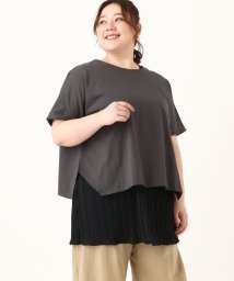 eur3(エウルキューブ)/【大きいサイズ/soso×eur3】Tシャツ×プリーツタンクトップセット/ダークグレー（93）