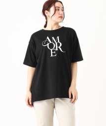 eur3(エウルキューブ)/【大きいサイズ】フロッキーロゴプリントTシャツ/ブラック（94）