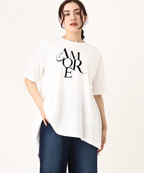 eur3(エウルキューブ)/【大きいサイズ】フロッキーロゴプリントTシャツ/ホワイト（90）