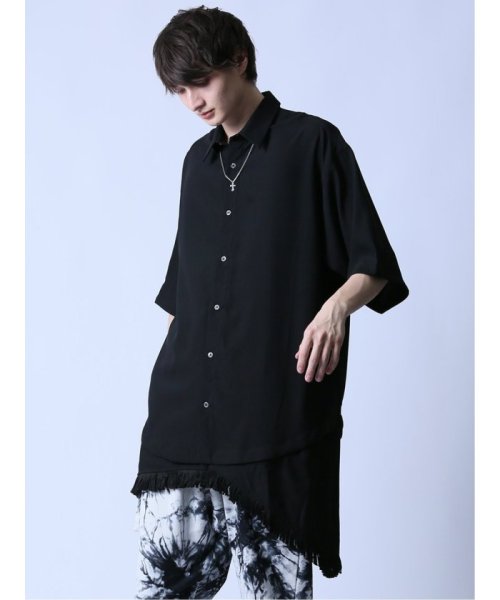 semanticdesign(セマンティックデザイン)/裾フリンジ 2WAY半袖シャツ/ブラック
