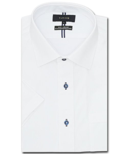 TAKA-Q(タカキュー)/ノーアイロンストレッチ スタンダードフィット ワイドカラー半袖ニットシャツ/ホワイト