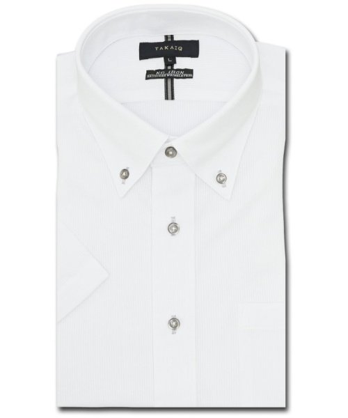 TAKA-Q(タカキュー)/ノーアイロンストレッチ スタンダードフィット ボタンダウン半袖ニットシャツ/ホワイト