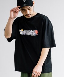 Rocky Monroe(ロッキーモンロー)/プリントTシャツ 半袖 バックプリント メンズ レディース ワンポイント 刺繍 発砲プリント カットソー クルーネック グラフィック オーバーサイズ ビッグシル/ブラック系1