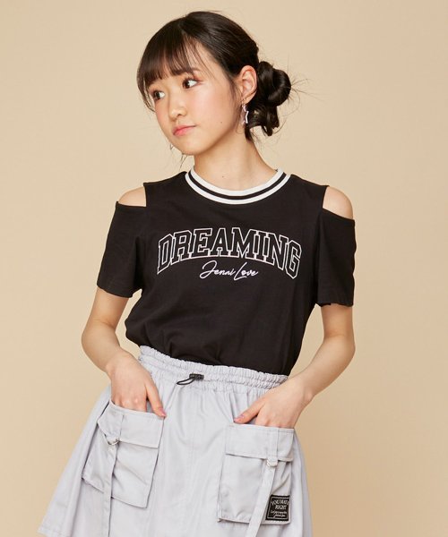 JENNI love(ジェニィラブ)/カレッジロゴ肩あきTシャツ/ブラック