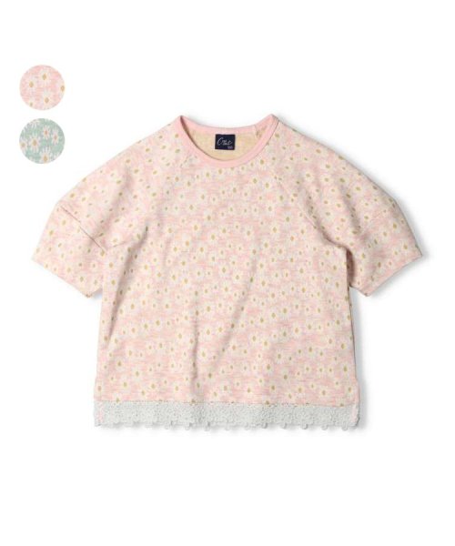 Crescent(クレセント)/【子供服】 crescent (クレセント) 花柄ジャガードランタンスリーブ半袖Tシャツ 80cm～130cm N42805/ピンク