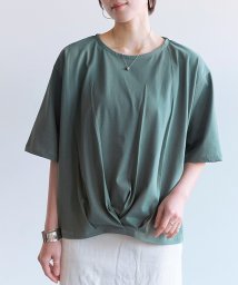 Fizz(フィズ)/マーセライズ加工 フロントタックゆるプルオーバー　SS　シルケット　Tシャツ　オフィス　たけのこ/カーキ