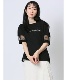 m.f.editorial(エムエフエディトリアル)/袖チュール使い 半袖Ｔシャツ/ブラック