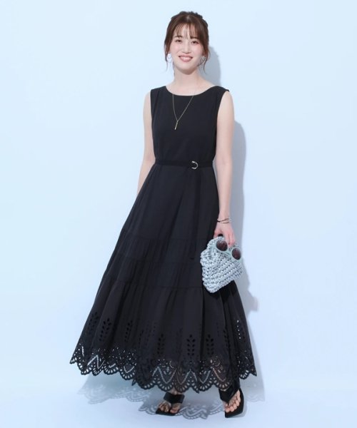 カットワークティアードフレアワンピース 予めご了承ください