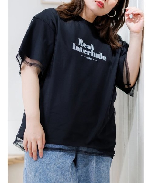 Re-J＆SUPURE(リジェイアンドスプル)/チュールレイヤードロゴTシャツ/黒