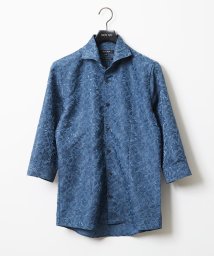 MICHEL KLEIN HOMME(ミッシェルクランオム)/《日本製》ボタニカル柄七分袖シャツ/ブルー（55）