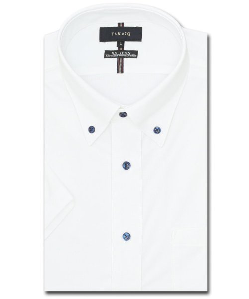 TAKA-Q(タカキュー)/ノーアイロンストレッチ スタンダードフィット ボタンダウン半袖ニットシャツ/ホワイト