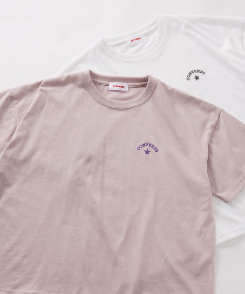 CONVERSE(CONVERSE)/【CONVERSE / コンバース】コンバースロゴ ワンポイント 刺繍 Tシャツ 半袖 ロゴT クルーネック /4282－9832/ピンク