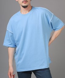LUXSTYLE(ラグスタイル)/無地ステッチ半袖Tシャツ/Tシャツ 半袖 トップス メンズ レディース 春夏 サマー ビッグシルエット/ブルー
