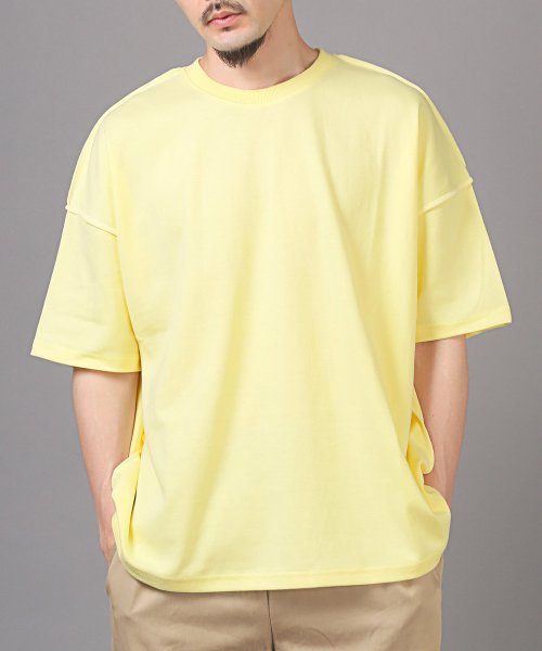 LUXSTYLE(ラグスタイル)/無地ステッチ半袖Tシャツ/Tシャツ 半袖 トップス メンズ レディース 春夏 サマー ビッグシルエット/イエロー