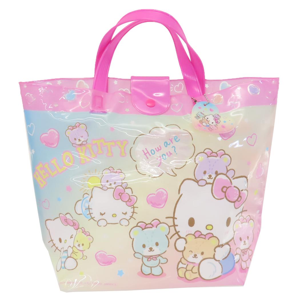 キティ フラワーピンク ビニールトートバッグ タオル生地 サンリオレトロ