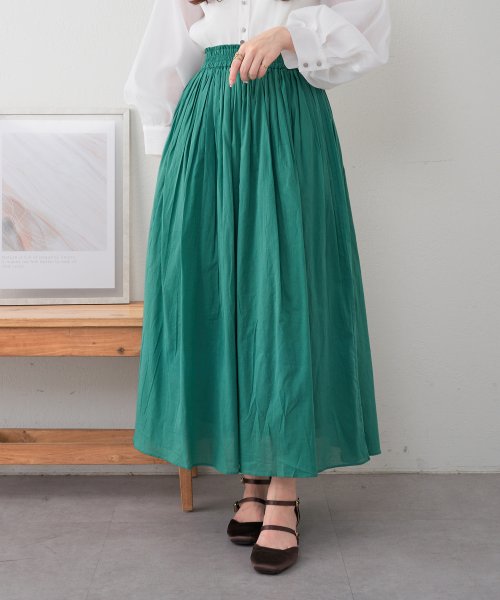 OLIVE des OLIVE(オリーブデオリーブ)/【nao】インド綿スカート　スカート　コットン100％　ロングスカート　ゆったり　カジュアル　オフィス　春/グリーン