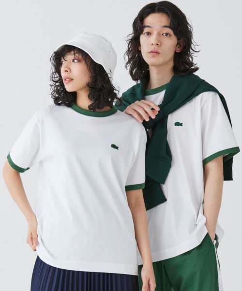 LACOSTE Mens(ラコステ　メンズ)/【オンライン限定】LACOSTE ワンポイントロゴ リンガーTシャツ/ホワイト×グリーン