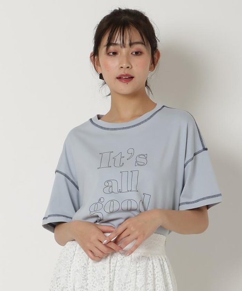REDYAZEL(レディアゼル)/配色ステッチプリントTシャツ/サックス