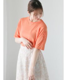 Te chichi TERRASSE(テチチテラス)/コード刺繍半袖シアーニット/オレンジ