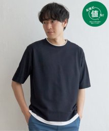 ikka(イッカ)/【吸水速乾】ドライ鹿の子5分袖レイヤードTシャツ/ネイビー