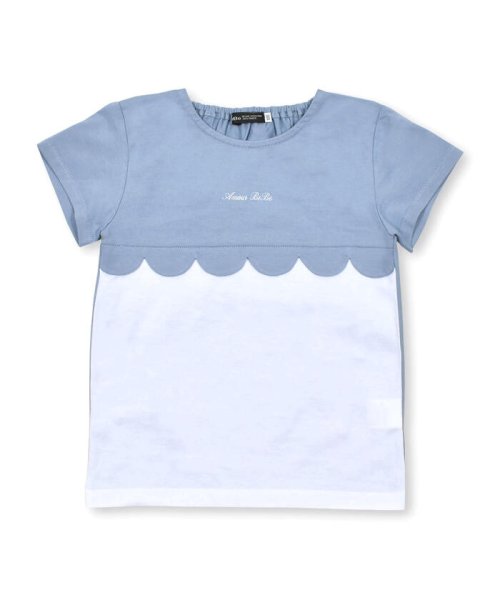 BeBe(ベベ)/スカラップ切り替えバイカラー半袖天竺Tシャツ(90~150cm)/ブルー
