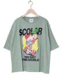 ScoLar(スカラー)/宇宙を秘めた花柄リンゴTシャツ/グリーン