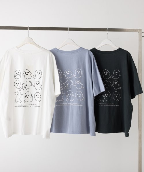 NICE CLAUP OUTLET(ナイスクラップ　アウトレット)/オバケプリント刺繍Tシャツ/オフ