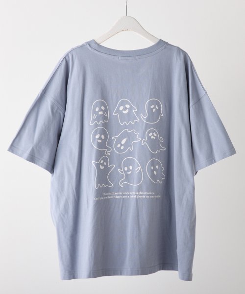 NICE CLAUP OUTLET(ナイスクラップ　アウトレット)/オバケプリント刺繍Tシャツ/ブルー