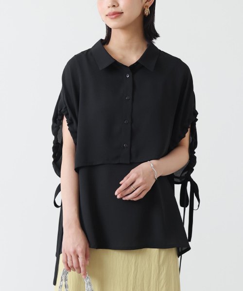osharewalker(オシャレウォーカー)/『レイヤード風リボンデザインシャツ』/ブラック