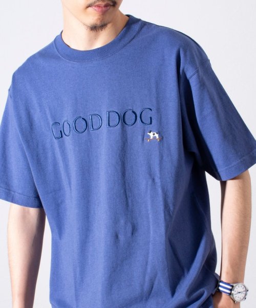 GLOSTER(GLOSTER)/【GLOSTER/グロスター】フレンチブルドッグ刺繍 GOOD DOG Tシャツ/ブルー