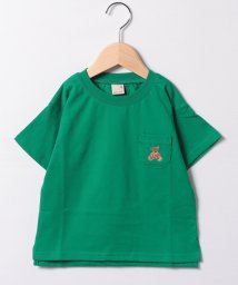 petit main(プティマイン)/【タフコットン】クマ刺しゅうTシャツ/グリーン