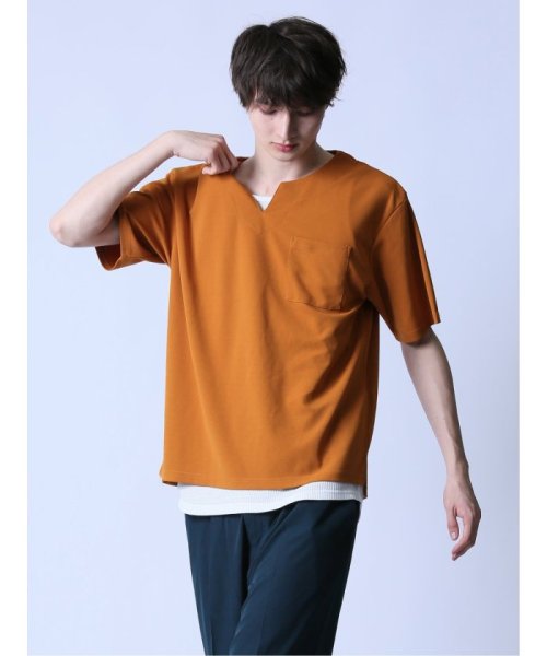 semanticdesign(セマンティックデザイン)/KAITEKI+ キーネック半袖Tシャツ&タンクトップ アンサンブル/オレンジ