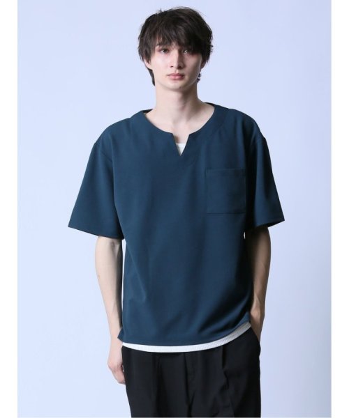 semanticdesign(セマンティックデザイン)/KAITEKI+ キーネック半袖Tシャツ&タンクトップ アンサンブル/ブルー