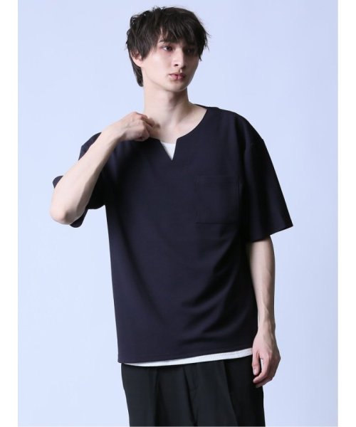 semanticdesign(セマンティックデザイン)/KAITEKI+ キーネック半袖Tシャツ&タンクトップ アンサンブル/ネイビー