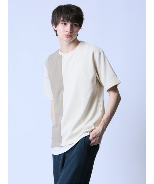 semanticdesign(セマンティックデザイン)/KAITEKI+ 縦切替 クルーネック半袖Tシャツ/ホワイト
