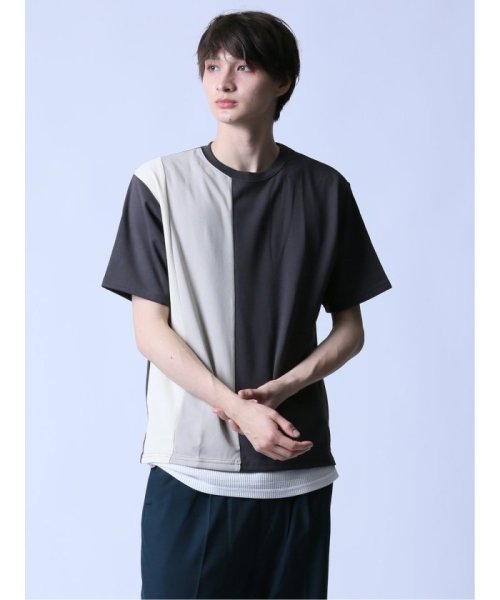 semanticdesign(セマンティックデザイン)/KAITEKI+ 縦切替 クルーネック半袖Tシャツ/グレー