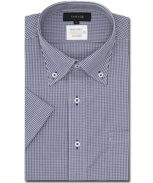 TAKA-Q(タカキュー)/形態安定 吸水速乾 スタンダードフィット ボタンダウン 半袖 シャツ メンズ ワイシャツ ビジネス ノーアイロン 形態安定 yシャツ 速乾/ネイビー