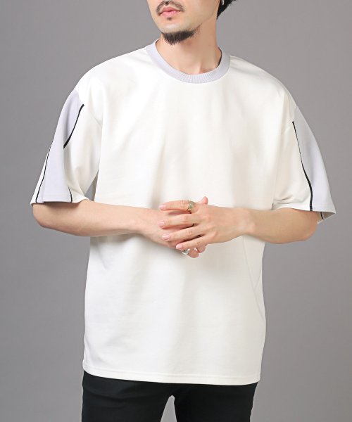 LUXSTYLE(ラグスタイル)/袖切り替え半袖Tシャツ/Tシャツ 半袖 トップス メンズ レディース 春 夏 サマー ビッグシルエット/ホワイト
