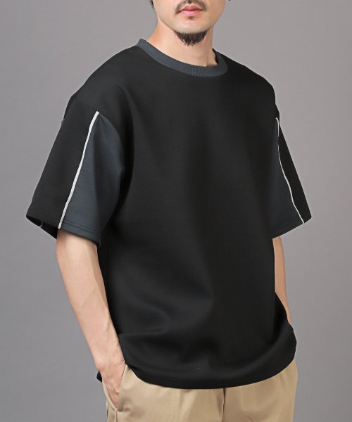 LUXSTYLE(ラグスタイル)/袖切り替え半袖Tシャツ/Tシャツ 半袖 トップス メンズ レディース 春 夏 サマー ビッグシルエット/ブラック