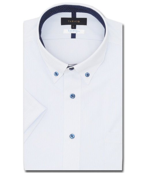 TAKA-Q(タカキュー)/アイスカプセル スタンダードフィット ボタンダウン半袖ニットシャツ/サックス