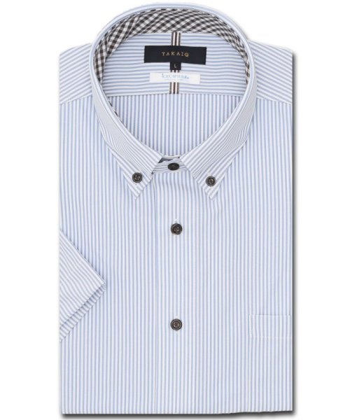 TAKA-Q(タカキュー)/アイスカプセル スタンダードフィット ボタンダウン半袖ニットシャツ/ブルー