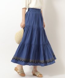 SHOO・LA・RUE(シューラルー)/ふわっと揺れる インド綿 ティアード刺繍スカート/ブルー（093）