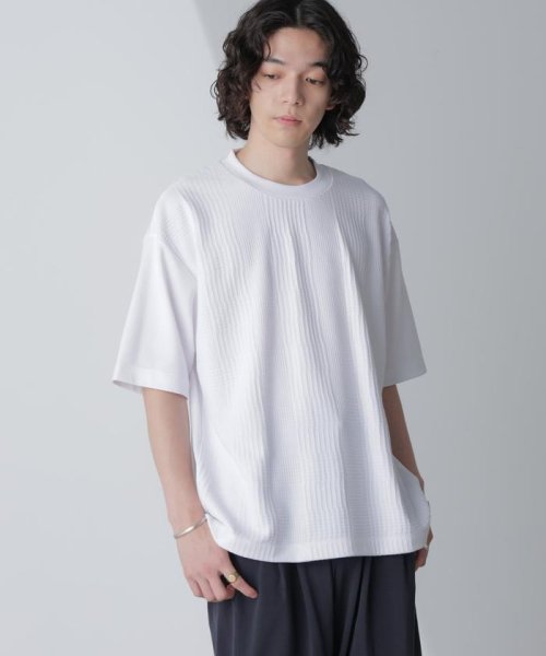 nano・universe(ナノ・ユニバース)/リンクスジャガードコンビTシャツ 半袖/ホワイト