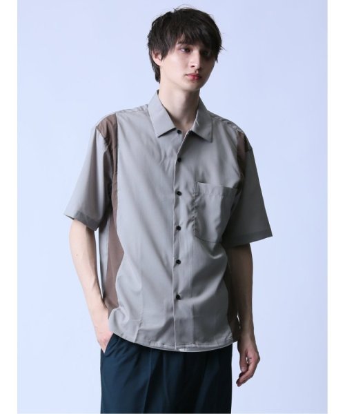 semanticdesign(セマンティックデザイン)/パネル切替 レギュラーカラー半袖シャツ/ライトグレー