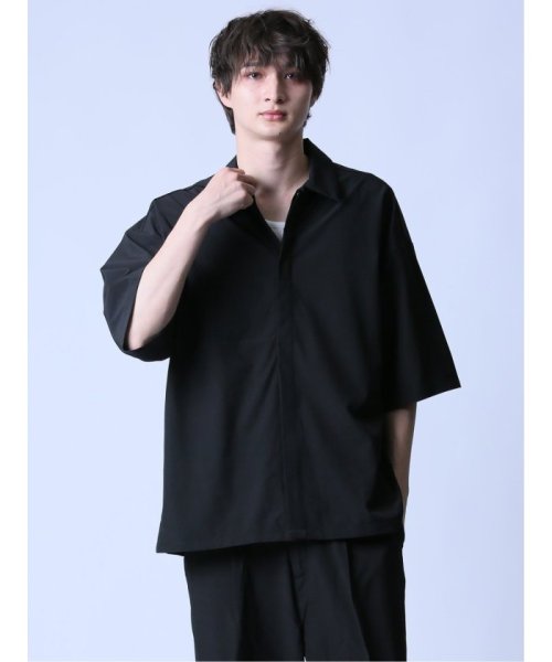 semanticdesign(セマンティックデザイン)/接触冷感 オーバーサイズ半袖シャツ/ブラック